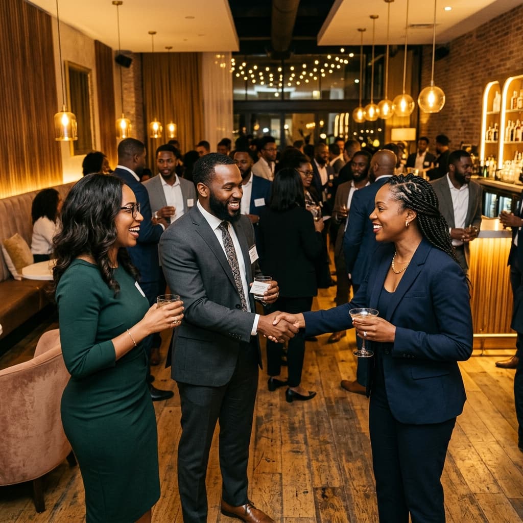 Black professionals networking at a sophisticated event