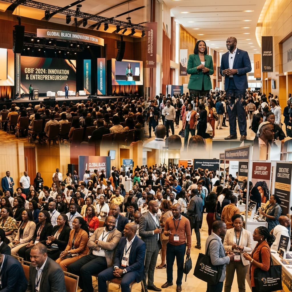 Black professionals at a vibrant convention